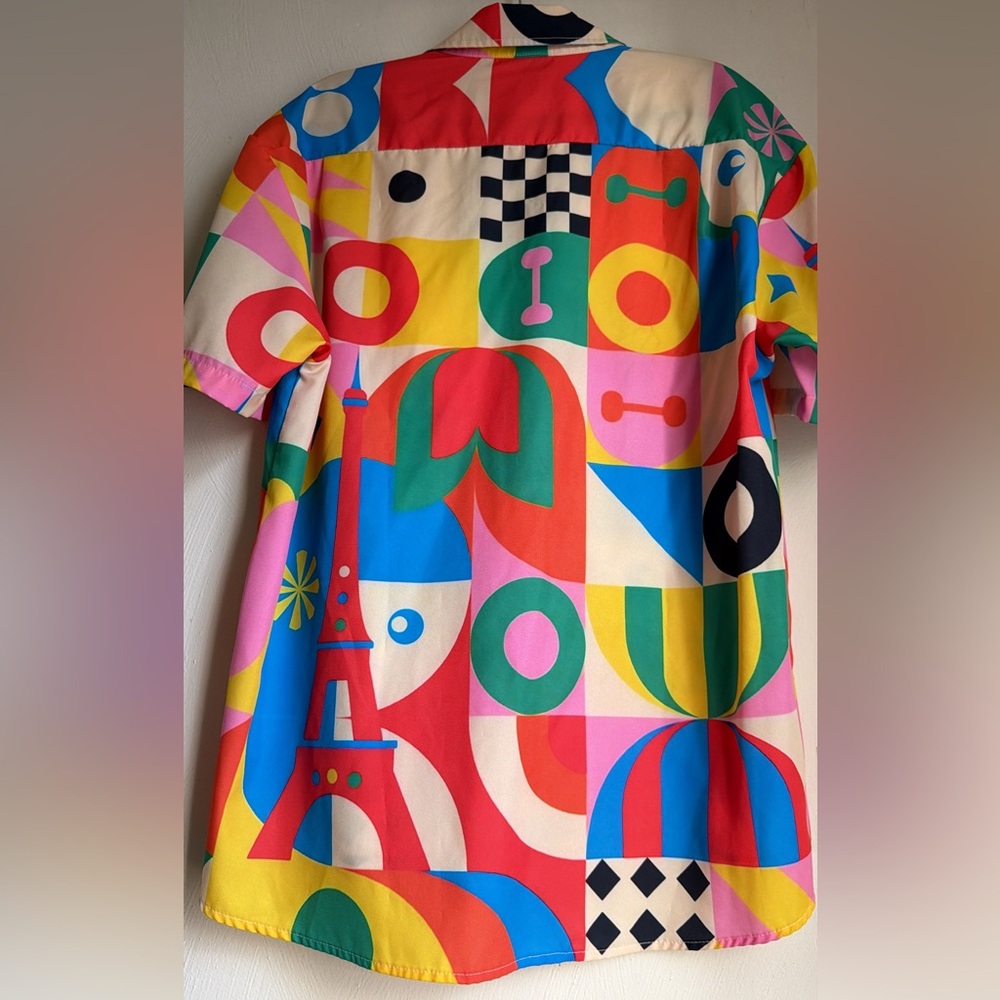 Retro Art Teacher Hawaiian Shirt L Memphis Style Modern Abstract AOP Geometric - Picture 8 of 9